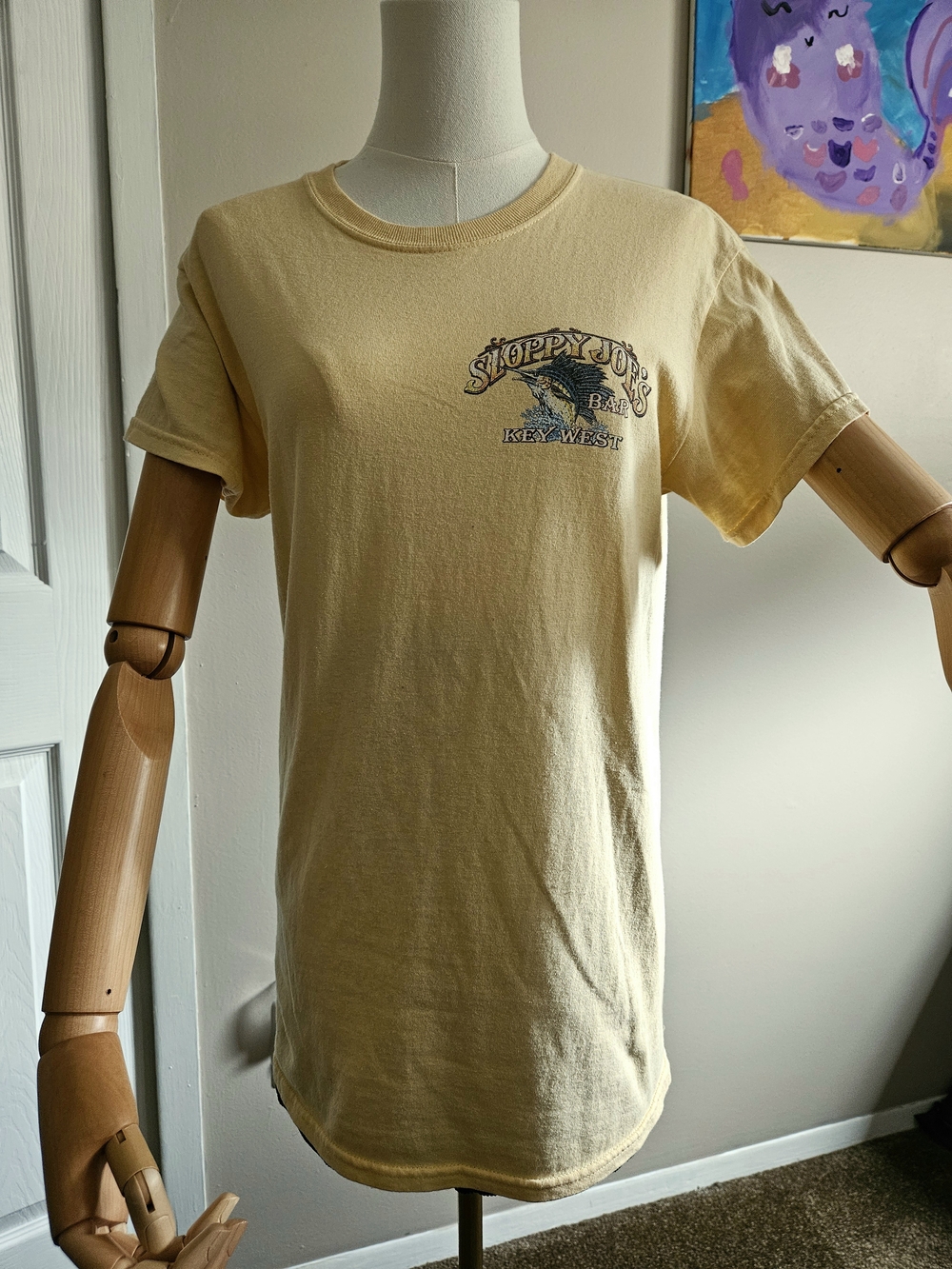 Gildan Short Sleeve Crewneck T-Shirt - Pale Yellow with Sloppy Joe Bar Logo.